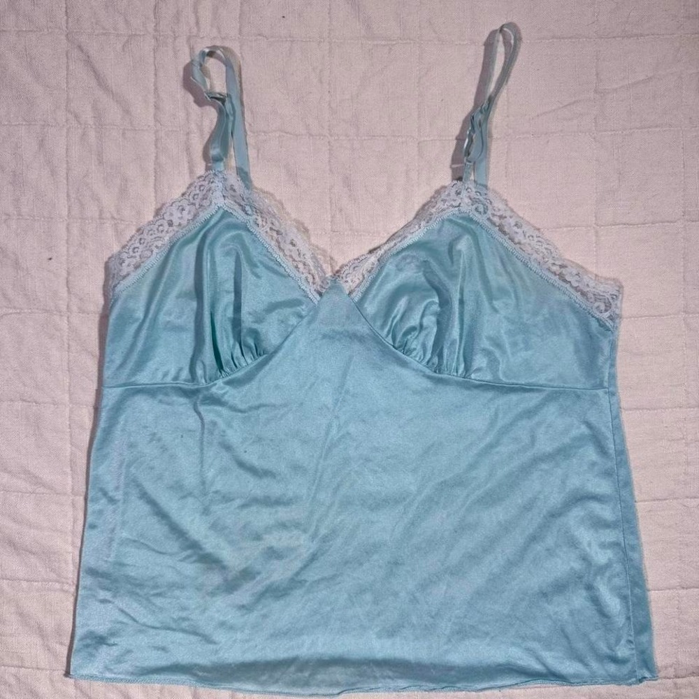 Vintage First Love Baby Blue Satin Cami Top – Size 36/M